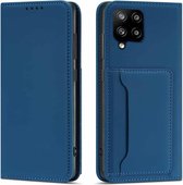 Voor Samsung Galaxy A42 5G Sterk magnetisme Vloeibaar gevoel Horizontale flip lederen tas met houder & kaartsleuven en portemonnee (blauw)