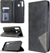Voor Galaxy A21 Rhombus Texture Horizontal Flip Magnetische lederen tas met houder & kaartsleuven & portemonnee (zwart)