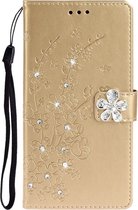 Voor Xiaomi Redmi Note 8 Pro Plum Blossom Pattern Diamond Encrusted Leather Case met houder & kaartsleuven & portemonnee (goud)