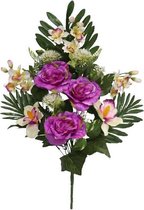 Gerimport Kunstboeket Roos Orchidee 14 X 63 Cm Paars/wit