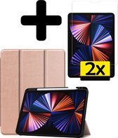 iPad Pro 2021 11 inch Hoes Book Case Cover Met 2x Screenprotector En Pencil Houder - Rosé Goud