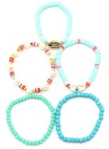 MustHaves Dames Armbanden Set - Turquoise / Multi - 21 cm