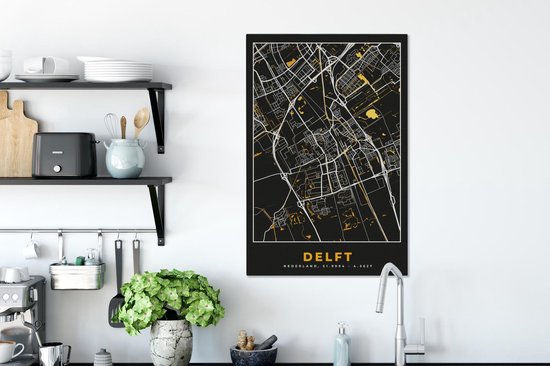 Peintures sur toile - Carte - Delft - Or - Zwart - 40x60 cm - Décoration murale