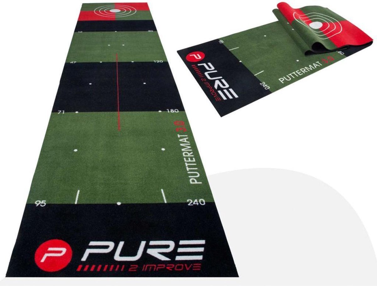 Pure2Improve Combideal Golf Putting Mat inclusief Putt trainer De mat is 65 x 300cm