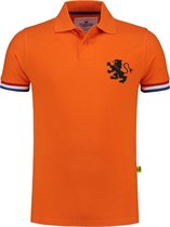Cadeautip! Polo shirt voetbal met Nederlandse vlag | Oranje Polo | Nederland Polo | Unisex Polo met zwarte bedrukking | Oranje polo met bedrukking