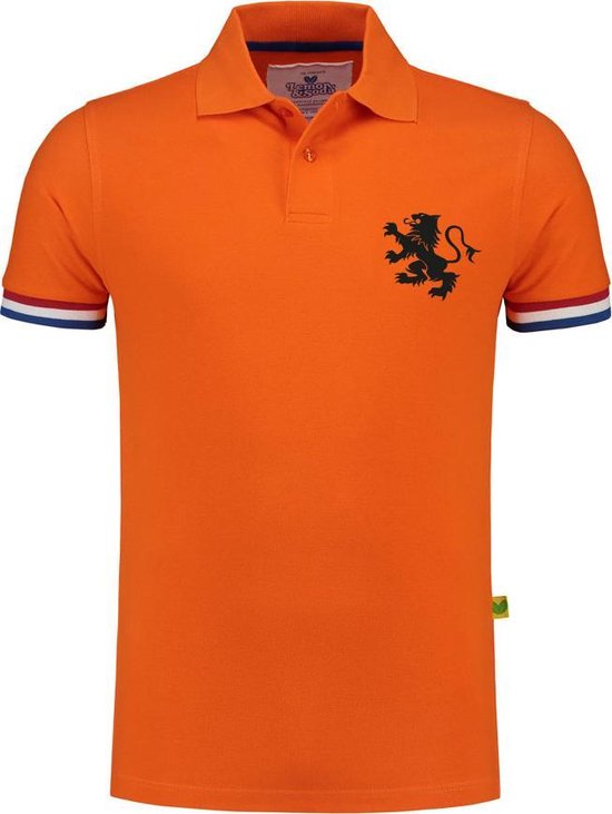 Cadeautip! Polo shirt voetbal met Nederlandse vlag | Oranje Polo | Nederland Polo | Unisex Polo met zwarte bedrukking | Oranje polo met bedrukking