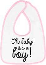 Hospitrix Slabbetje met tekst "Oh baby! It is a boy! " Roze - Cadeau Zwangerschap - Baby Kwijldoek - Kwijllap - Morslap - Bavette