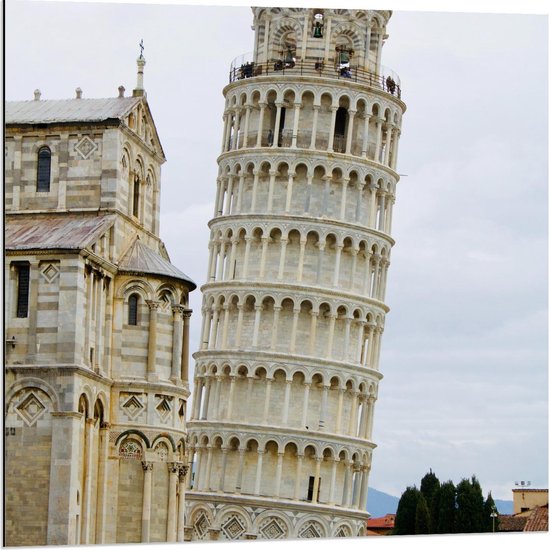 Dibond - Toren van Pisa - 80x80cm Foto op Aluminium (Met Ophangsysteem)