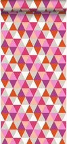 Origin behang grafische driehoeken roze en oranje - 347201 - 53 cm x 10,05 m