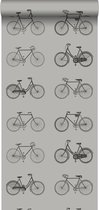ESTAhome behang fietsen licht warm grijs - 128502 - 53 cm x 10,05 m