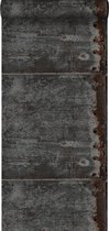 ESTAhome behangpapier metalen platen zwart en roest bruin - 138222 - 53 cm x 10,05 m