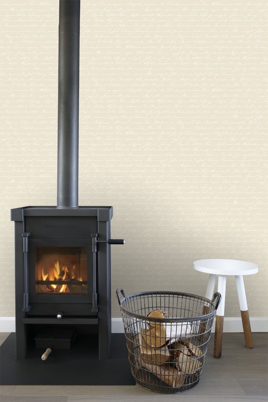 papier peint intissé imprimé craie manuscrite noms de fleurs latines beige - 128033 ESTAhome