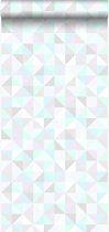 Origin behang driehoekjes pastel paars, mintgroen, glanzend zilvergrijs en pastelblauw - 337205 - 53 cm x 10,05 m