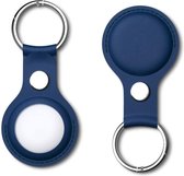 Apple AirTag Hoesje Kunst Lederen met Sleutelhanger Ring Blauw