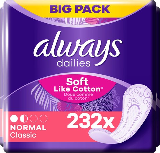 Always Dailies Normal Classic Soft Like Cotton - Voordeelverpakking 4 x 58 stuks - Inlegkruisjes