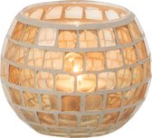J-Line Theelichthouder Mozaiek Rond Glas Oranje Small Set van 4 stuks