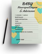 Babyshower invulkaarten – Voorspelling en adviezen kaarten – 20 stuks A5 formaat - Enkelzijdig - Babyshower cadeau