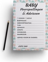 Babyshower invulkaarten – Voorspelling en adviezen kaarten – 20 stuks A5 formaat - Enkelzijdig - Babyshower cadeau