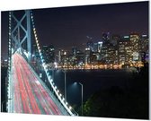 Wandpaneel Akashi Kaikyo brug bij nacht  | 100 x 70  CM | Zwart frame | Akoestisch (50mm)