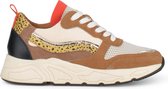 PS Poelman Dames - CAROCEL Imitatie Leren Suedè PU Runner Sneakers met Beige Profielzool - Cognac Bruin Goud- Maat 39