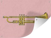 Tuinschilderij Illustratie van een trompet op een roze achtergrond - 80x60 cm - Tuinposter - Tuindoek - Buitenposter
