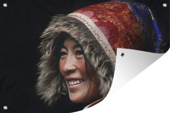 Posters de jardin extérieur Une personne tibétaine porte des vêtements traditionnels au Tibet - 90x60 cm - Toile de jardin - Affiche extérieure