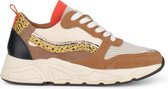 PS Poelman Dames - CAROCEL Imitatie Leren Suedè PU Runner Sneakers met Beige Profielzool - Cognac Bruin Goud- Maat 40