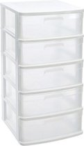 Caisson/organisateur de bureau avec 5x tiroirs blanc/transparent - L40 x l39 x H81 cm - Rangement/tiroirs de rangement