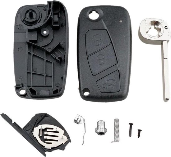 Autosleutel 3 knoppen zwart SIP22ERS8 geschikt voor Fiat sleutel 500 / Panda / Idee / Punto / Ducato / Stilo / Doblo / Bravo / fiat sleutel behuizing + gevlochten bruin PU-lederen sleutelhanger. - Merkloos