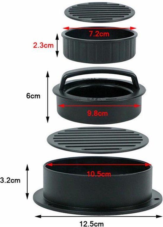Hamburgerpers - Gemaakt van hoogwaardig materiaal - vaatwasmachinebestendig - anti-plak - zwart - Afbeelding 6