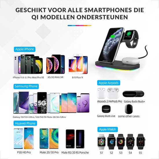 YONO Wireless Charger Oplaadstation met RGB LED Verlichting – Geschikt voor  iPhone | bol.com