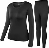 Fietskleding - Motorkleding - Skikleding - Dames - Broek & Shirt Set - Thermo Compressie Fleece Onderkleding - Zwart - Maat XXL