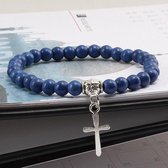 Kralen Armband met Kruisje - Bijoux - Blauw - Armbanden Heren Dames Kruis - Cadeau voor Man