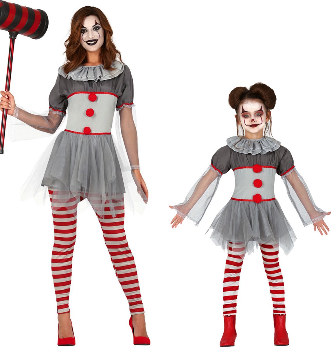 Gestreiftes Clownkostüm Für Mädchen – Grusel-Clown-Look, Pull-On-Verschluss, Für Halloween Oder Mottopartys