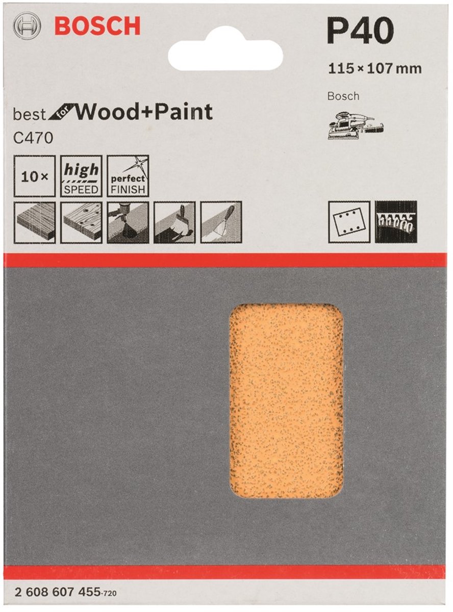 Bosch - 10-delige schuurbladset 115 x 107 mm, 40