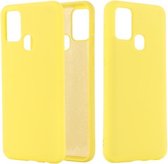 Voor Samsung Galaxy A21s Pure Color Vloeibare siliconen schokbestendige hoes met volledige dekking (geel)