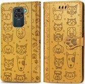 Voor Xiaomi Redmi 10X (4G) / Note 9 Leuke Kat en Hond Reliëf Horizontale Flip Leren Case met Beugel / Kaartsleuf / Portemonnee / Lanyard (Geel)