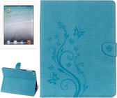Voor iPad 4 Geperste Bloemen Vlinderpatroon Horizontale Flip PU Leren Case met Magnetische Gesp & Houder & Kaartsleuven & Portemonnee (Blauw)