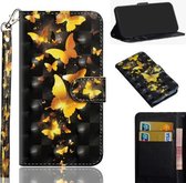 Voor LG Q70 3D-schilderijpatroon Horizontaal Flip TPU + PU-lederen hoes met houder & kaartsleuven & portemonnee & lanyard (gouden vlinder)