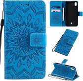 Voor LG K20 (2019) Geperst Afdrukken Zonnebloempatroon Horizontale Flip PU-lederen Case met Houder & Kaartsleuven & Portemonnee & Lanyard (Blauw)