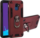 Voor Samsung Galaxy J6 (2018) 2 in 1 Armor Series PC + TPU beschermhoes met ringhouder (wijnrood)