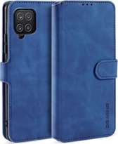 Voor Samsung Galaxy A12 DG.MING Retro Oil Side Horizontale Flip Leren Case met Houder & Kaartsleuven & Portemonnee (Blauw)