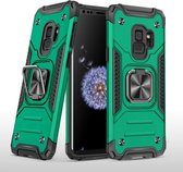 Voor Samsung Galaxy S9 magnetisch pantser schokbestendig TPU + pc-hoesje met metalen ringhouder (donkergroen)