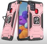 Voor Samsung Galaxy A21s magnetisch pantser schokbestendig TPU + pc-hoesje met metalen ringhouder (roségoud)