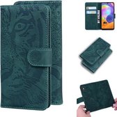 Voor Samsung Galaxy A31 Tiger Embossing Pattern Horizontale Flip lederen tas met houder & kaartsleuven & portemonnee (groen)