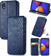Voor Samsung Galaxy A01 Core Cubic Grid Pressed Horizontal Flip Magnetic PU Leather Case met houder & kaartsleuven & portemonnee (blauw)