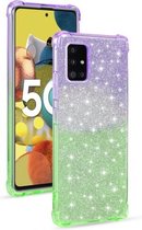 Voor Samsung Galaxy A51 5G gradiënt glitter poeder schokbestendig TPU beschermhoes (paars groen)