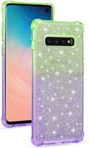 Voor Samsung Galaxy S10e gradiënt glitter poeder schokbestendig TPU beschermhoes (groen paars)