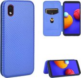 Voor Samsung Galaxy M01 Core / A01 Core Carbon Fiber Texture Magnetische Horizontale Flip TPU + PC + PU Leather Case met Touw & Card Slot (Blauw)
