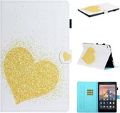 Voor Amazon Kindle Fire HD 10 Gekleurde tekening Stiksels Horizontale flip lederen tas met houder & kaartsleuven & slaap- / wekfunctie (gouden liefde)